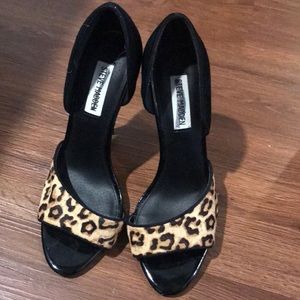 Steve Madden real fur open toe heels